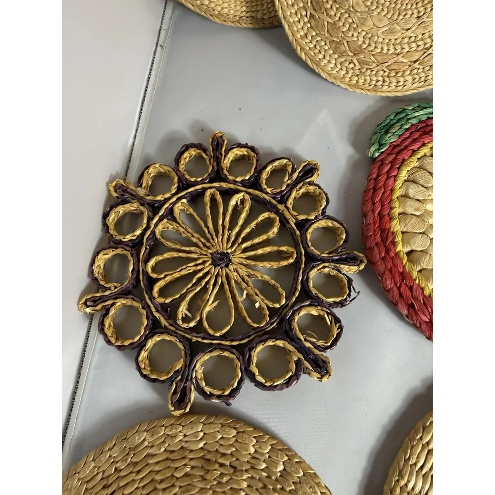 Vintage Raffia Straw Wicker Rattan Trivet Hot Pad Wall Decor Boho Lot Of 10